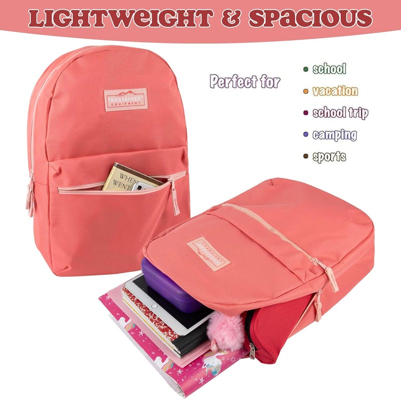 Trailmaker Classic 17 inch Backpacks with Adjustable Padded Straps | School Backpacks for Girls, Boys (Coral) - Image 3